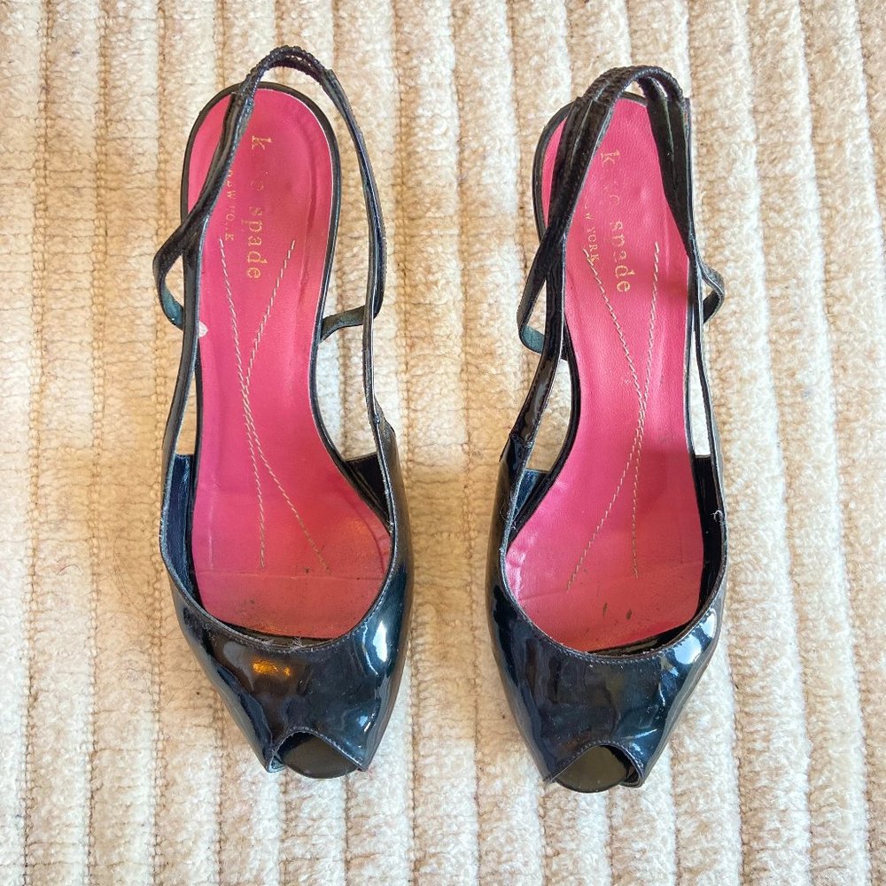 Kate Spade vintage patent leather open-toe sling-back heels, Womens size 6